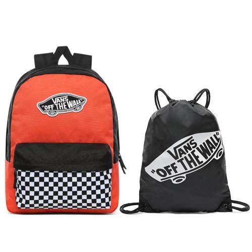  Vans Realm Paprika-Checkerboard Backpack - VN0A3UI6ZKF + Benched Bag