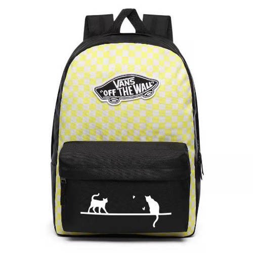 Vans Realm Lemon Tonic Checkerboard Backpack Custom Cats - VN0A3UI6VD7