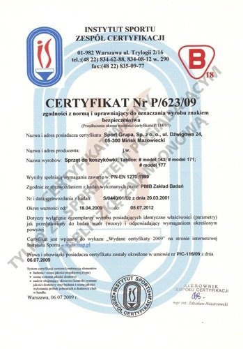 Tablica do koszykówki Sure Shot 171 laminat z certyfikatem 180 cm x105 cm + Obręcz do kosza uchylna Sure Shot 270