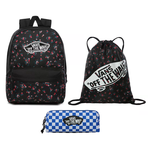 Zestaw Plecak Worek w kwiaty torba piórnik kratkę szkolny Vans Realm