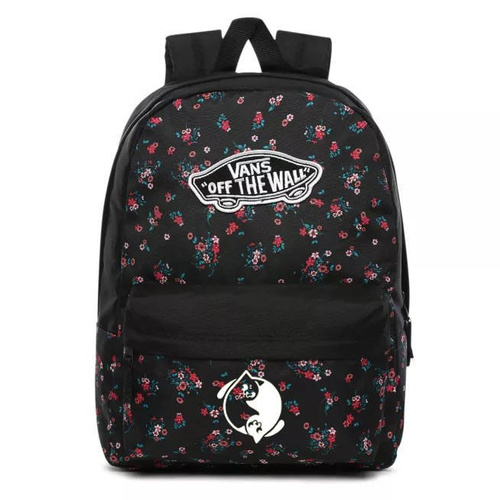 Vans Realm Beauty Floral Black Backpack Custom Yin Yang Cats - VN0A3UI6ZX3