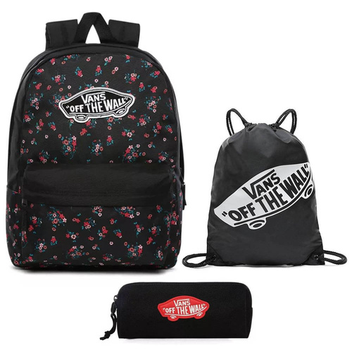 Plecak szkolny Vans Realm Beauty Floral Black + Worek + Piórnik