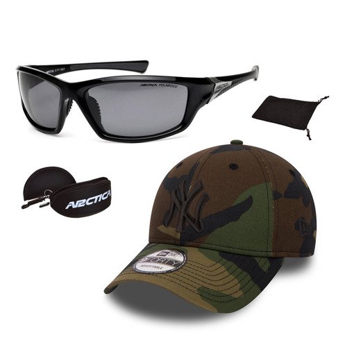 Zestaw okulary przeciwsłoneczne Arctica + Czapka z daszkiem New Era NY camo moro